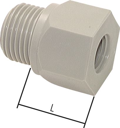 Exemplaire exposé: Embout de réduction avec filetage mâle et femelle cylindrique, polypropylène