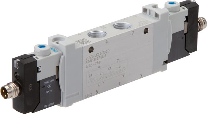 Exemplaire exposé: 2x électrovanne 3/2 voies avec ressort pneumatique (NC/NC)