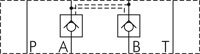 Symbole de commutation: Clapet anti-retour déblocable (A et B)