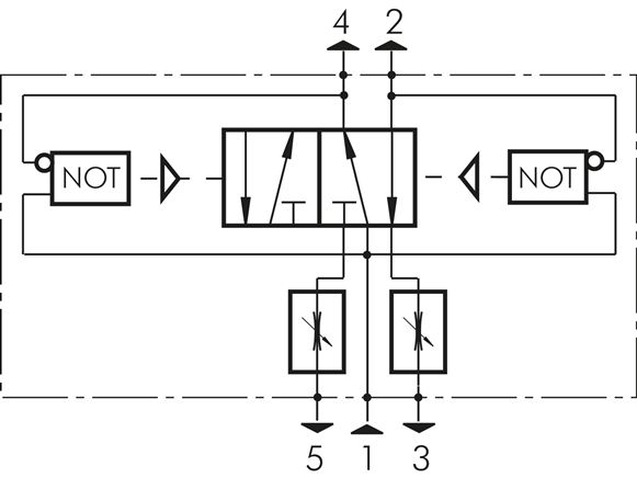 Symbole de commutation: Vanne à oscillations 5/2 voies